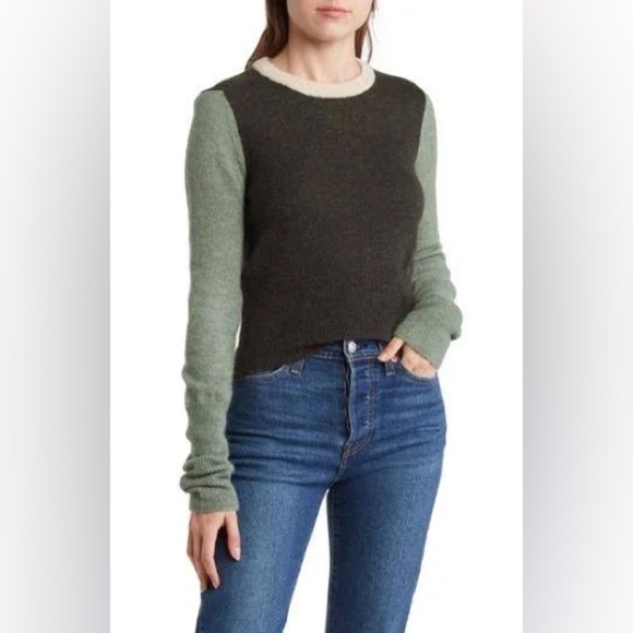 NWT Rag & Bone "Lindsay" Green Colorblock Alpaca Wool Knit Sweater Size XS - Picture 1 of 8